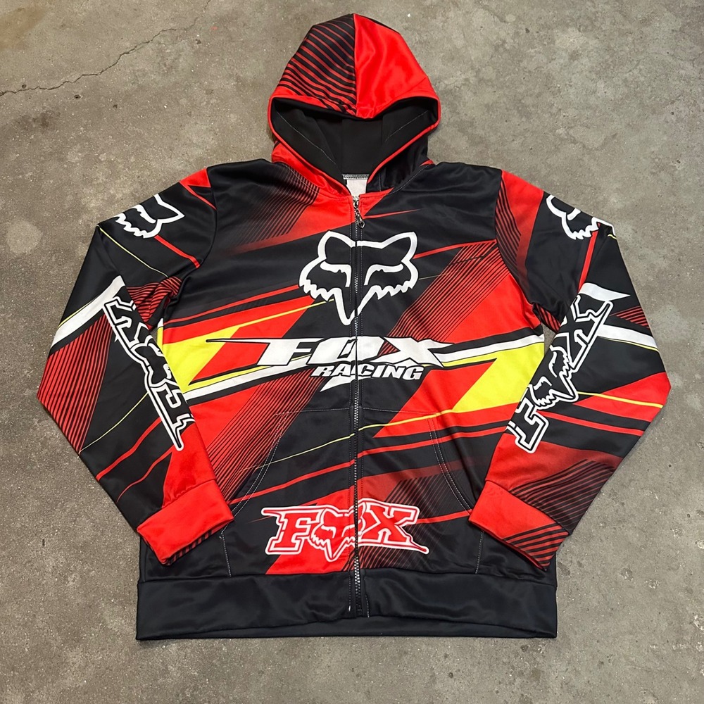 Fox Racing Full Zip Hoodie‎ Mens Medium Red Black Graphic Motocross Performance